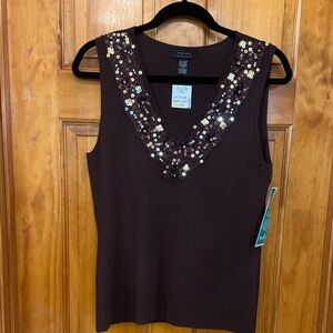 Chic Brown Sequin Embellished Tank Top